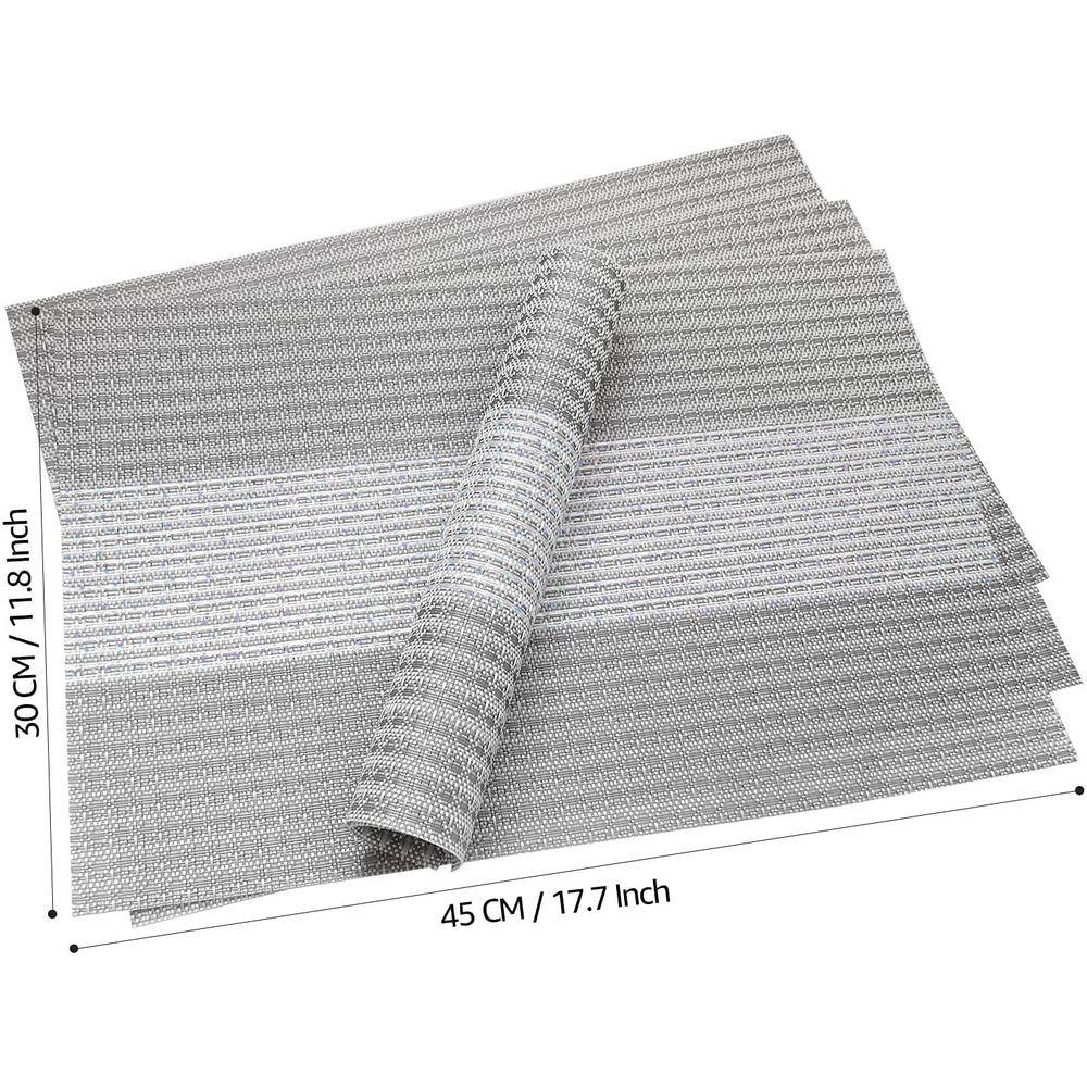 18 in. x 12 in. Grey Glitter Vinyl Weave Placemats (Set of 4) - Hercitys