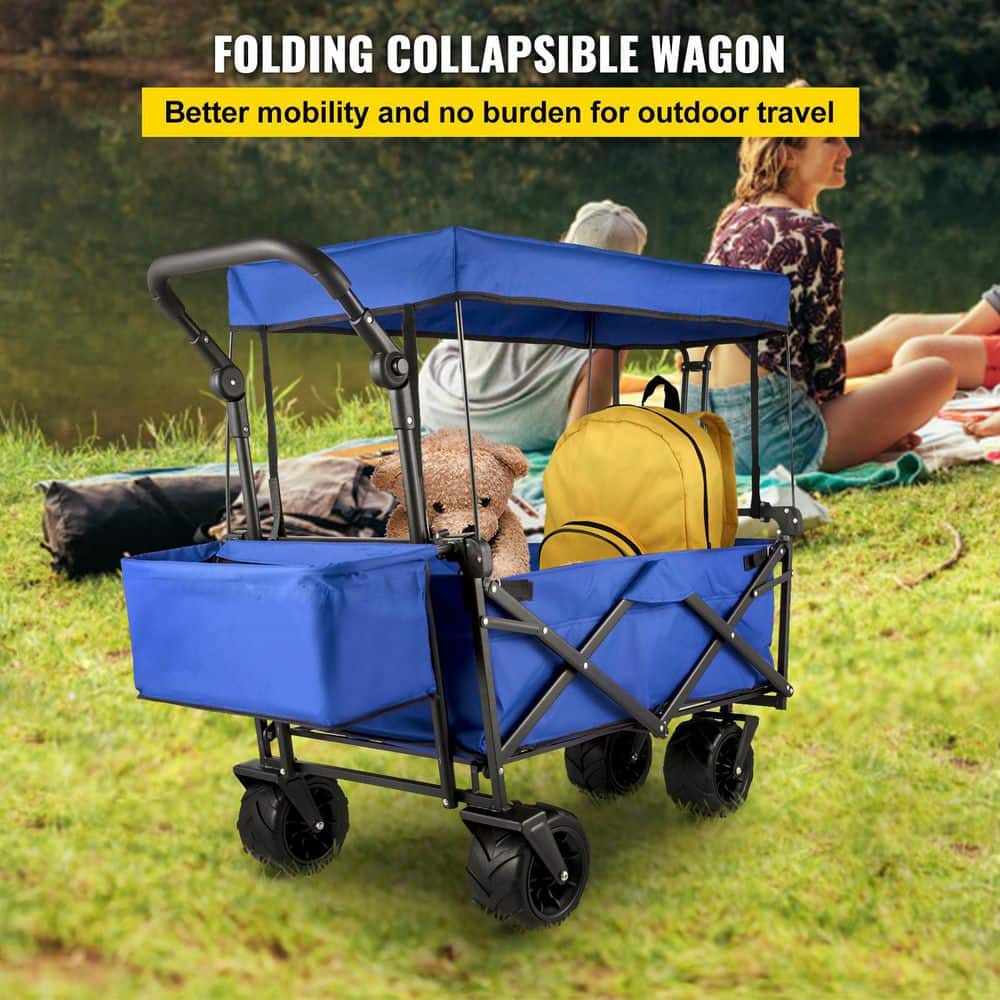 3 cu. ft. Extra Large Collapsible Garden Cart with Removable Canopy, Steel, Garden Cart Blue - Hercitys