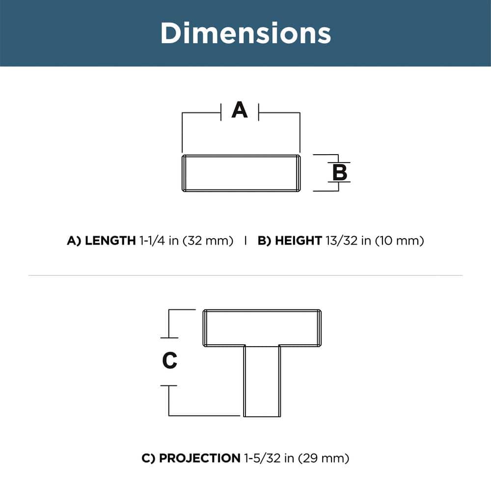 (10-Pack) Simple Modern Square 1-1/4 in. (32 mm) Modern Matte Black T-Shaped Bar Cabinet Knobs - Hercitys