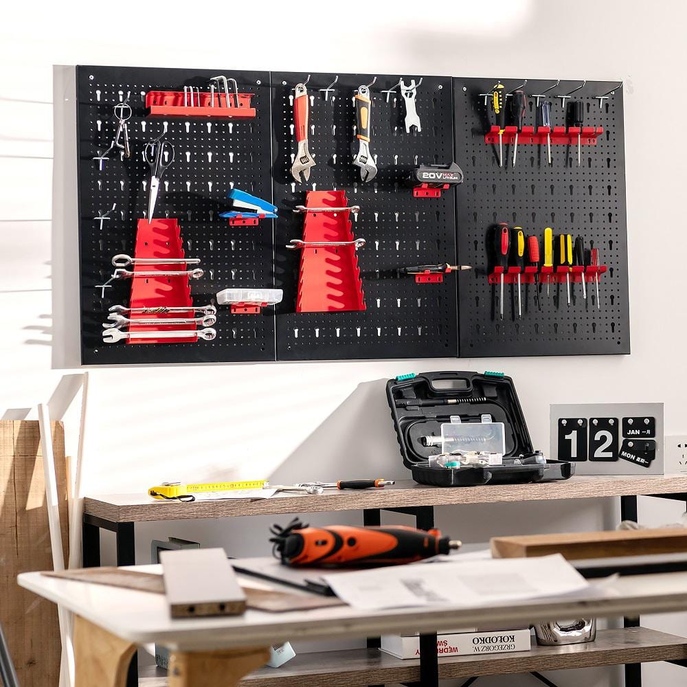24 in. H x 48 in. W Pegboard Wall Organizer Kit 4 ft.Metal Toolboard W/3 Pegboards & 25 Accessories - Hercitys