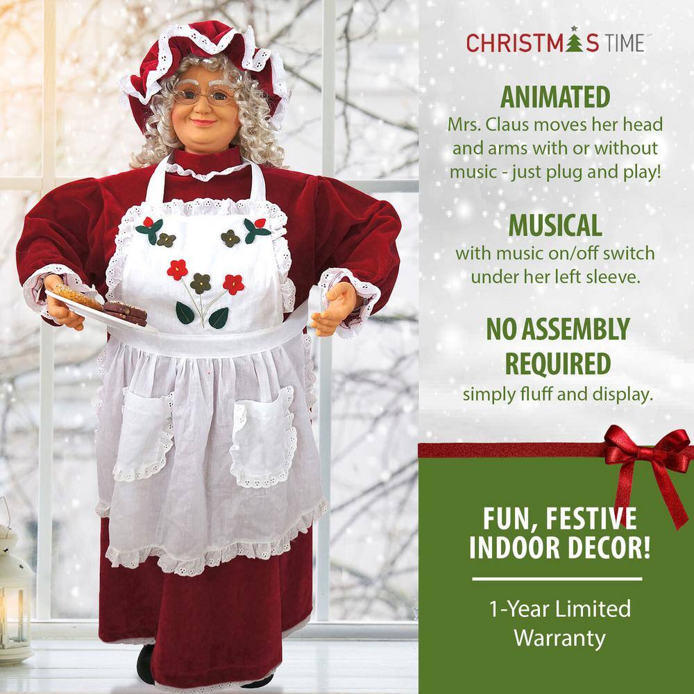 36 in. Christmas Baking Mrs. Claus with Apron, Christmas Cookies, Music and Motion - Hercitys