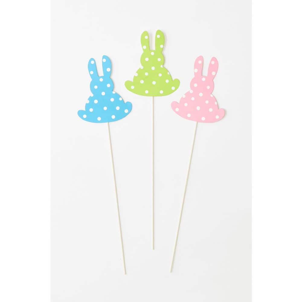 5 in Polka Dot Easter Bunny on 12 in Metal Pick, 3 Assorted, Set of 6 - Hercitys