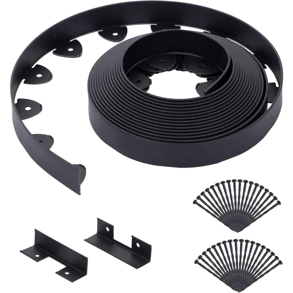 33 ft. x 1.5 in. Black Heavy-Duty PP and PE Landscape Edging with 40-Spikes and 2-Connectors - Hercitys