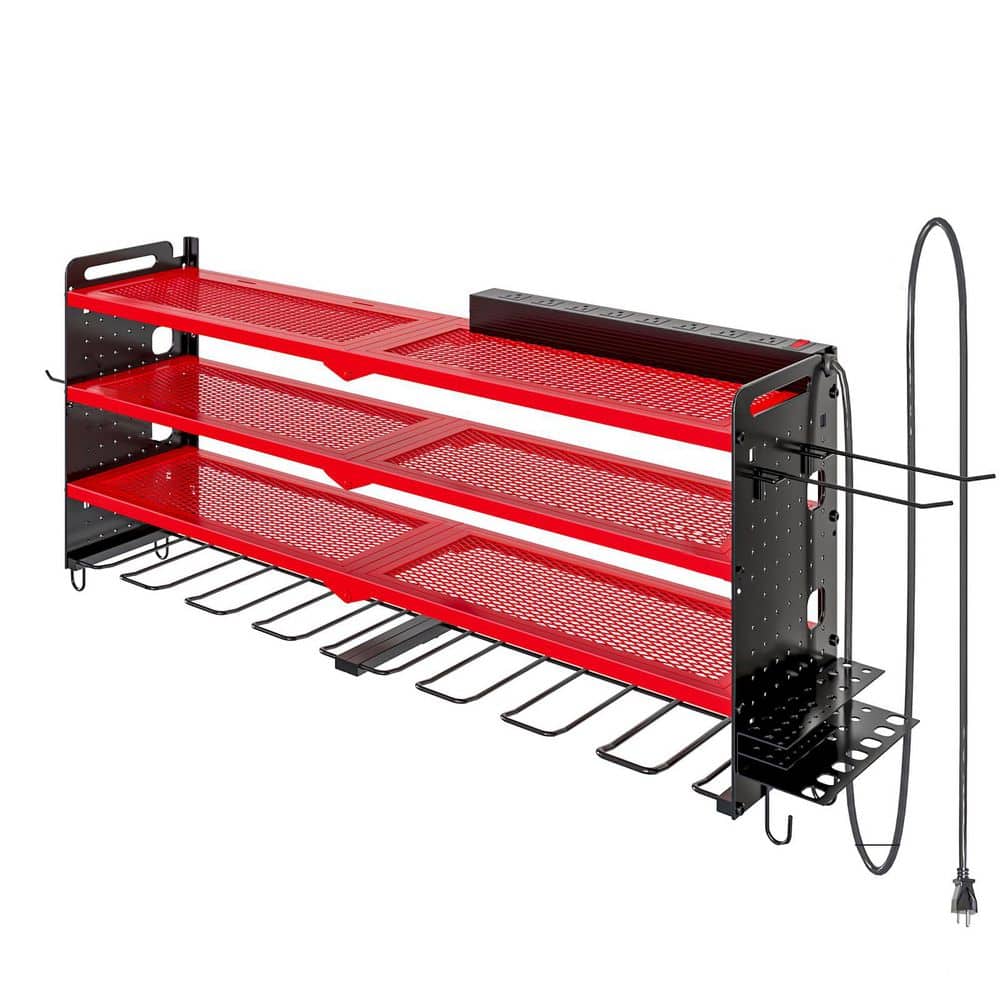 31.5 in. Red Steel 4-Tier Power Tool Organizer Wall Mount Tool Storage Rack Workbench 1-Pack. - Hercitys
