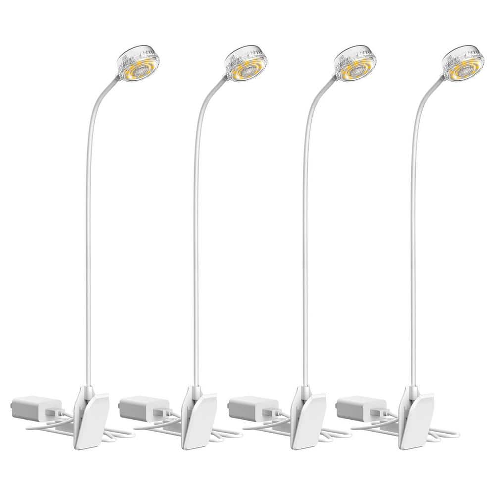 5-Watt White Clip LED Grow Light 4000K Daylight for Indoor Plants, Full Spectrum, 4-Level Dimmable Auto On/Off, 4-Pack - Hercitys