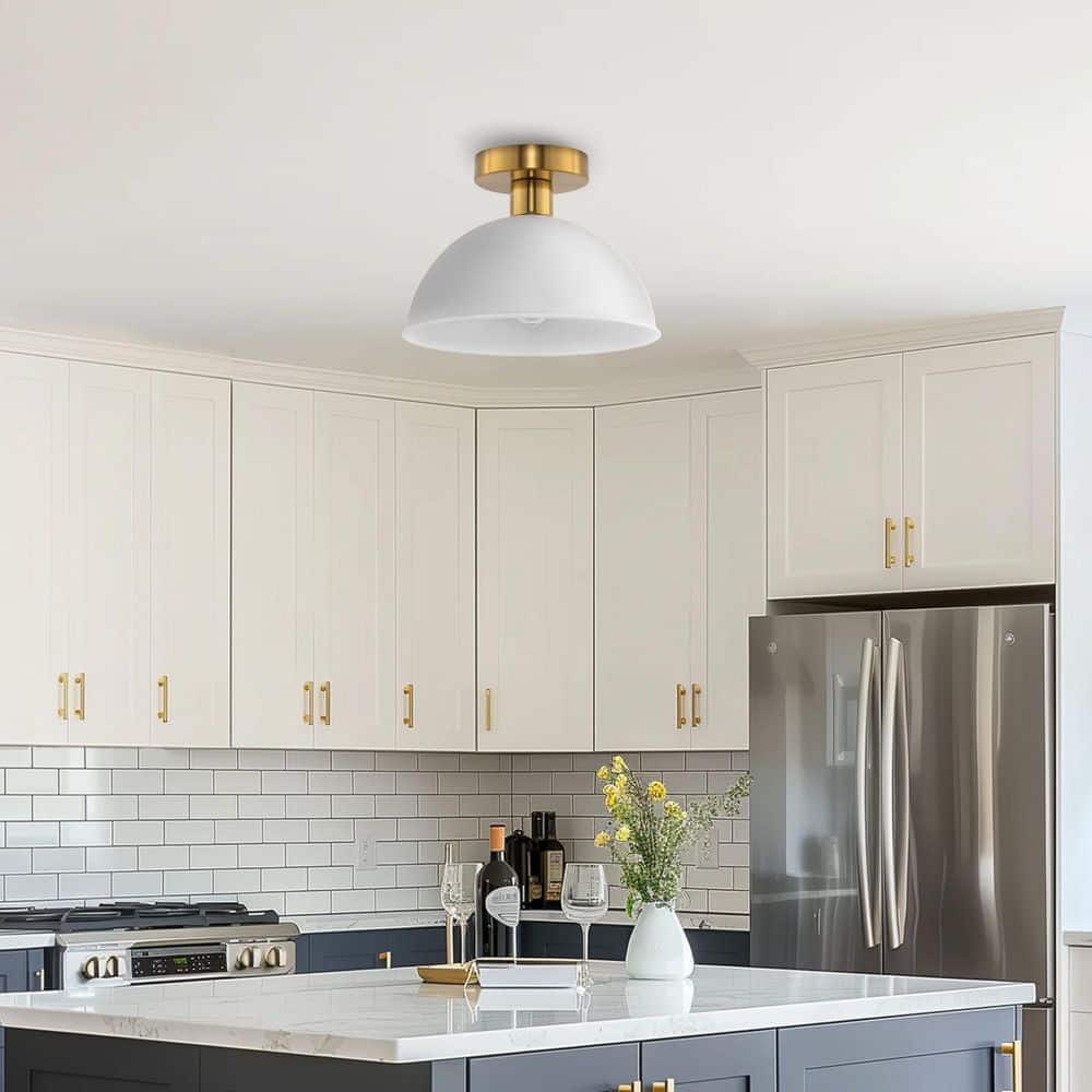 1-Light White Semi-Flush Mount for Entryway, E26 Base (2-Pack) - Hercitys