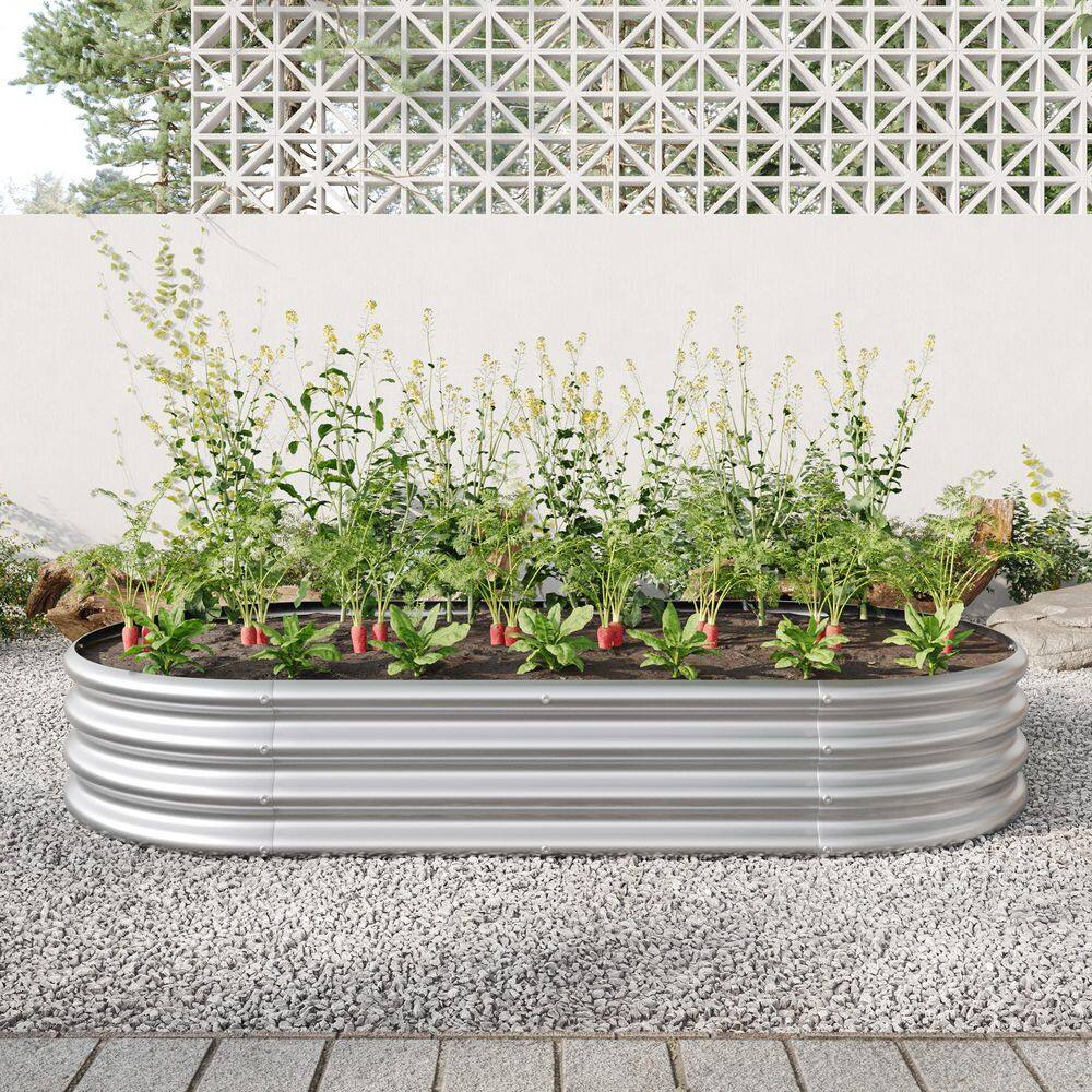 2-Pieces 8 x 4 x 1 ft. Outdoor Silver Galvanized Metal Planter Raised Garden Bed Kit for Vegetables Herbs Rust-Resistant - Hercitys