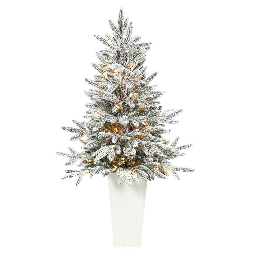 3.5 ft. Flocked Pre-Lit Manchester Spruce Artificial Christmas Tree with 50-Lights and 133 Bendable Branches in Planter - Hercitys