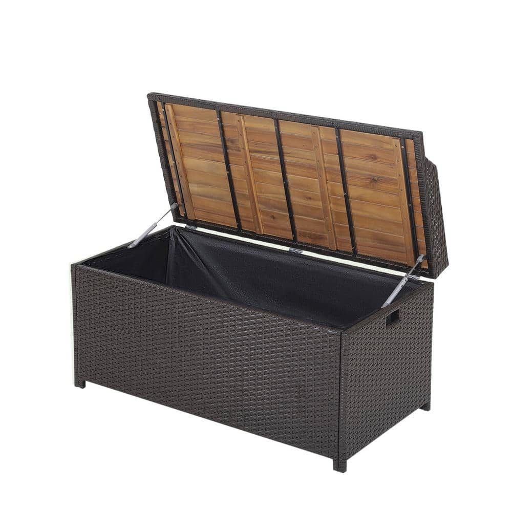 45 Gal. Outdoor Storage Bench Dark Brown PE Rattan Deck Box - Hercitys
