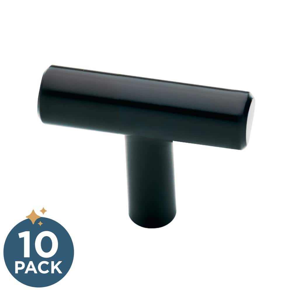 (10-Pack) Simple Bar 1-1/4 in. (32 mm) Modern Matte Black T-Shaped Bar Cabinet Knobs - Hercitys