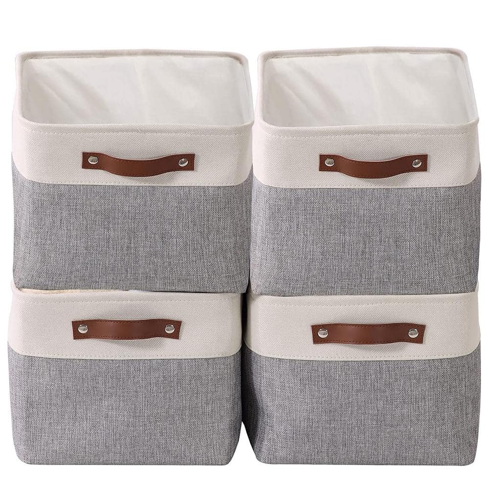 27 qt. Fabric Collapsible Storage Bin with Handles in Gray (4-Pack) - Hercitys
