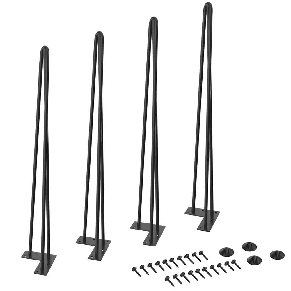28 in. Black Metal Bench Legs Hairpin Table Legs for Furniture Feet (Set of 4-Pack 3-Rod) - Hercitys