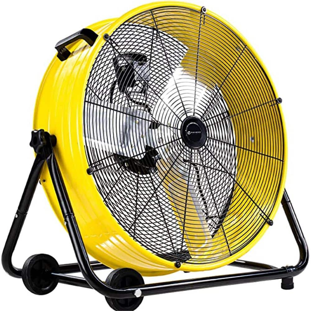 24 in. Drum Fan, 8100 CFM Air Circulation High Velocity Industrial Fan with 360° Adjustable Tilt in Yellow - Hercitys