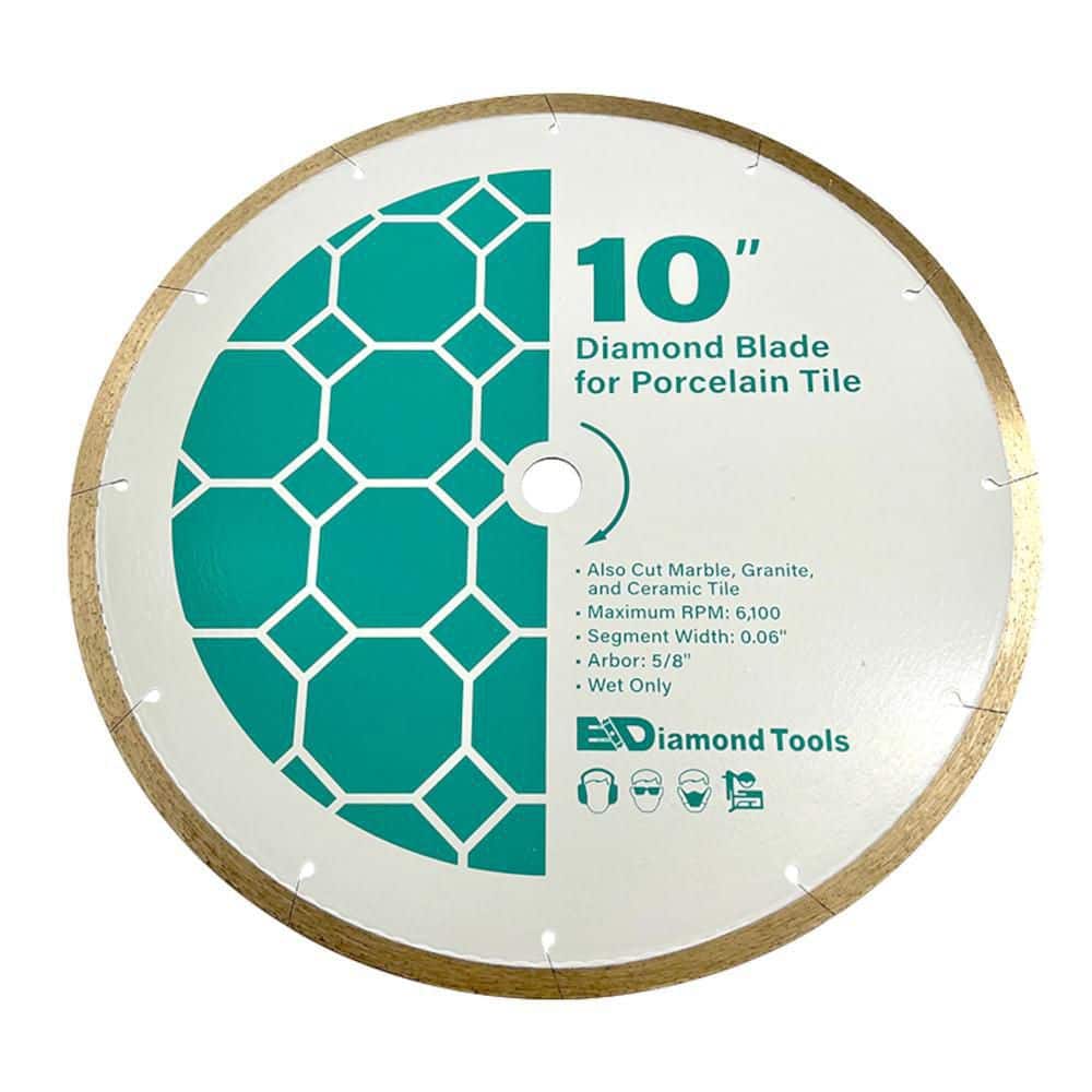 10 in. Ceramic and Stone Tile, Continuous Rim, 10 mm Segment Height, Diamond Saw Blade, Wet Only, 5/8 in. Arbor - Hercitys