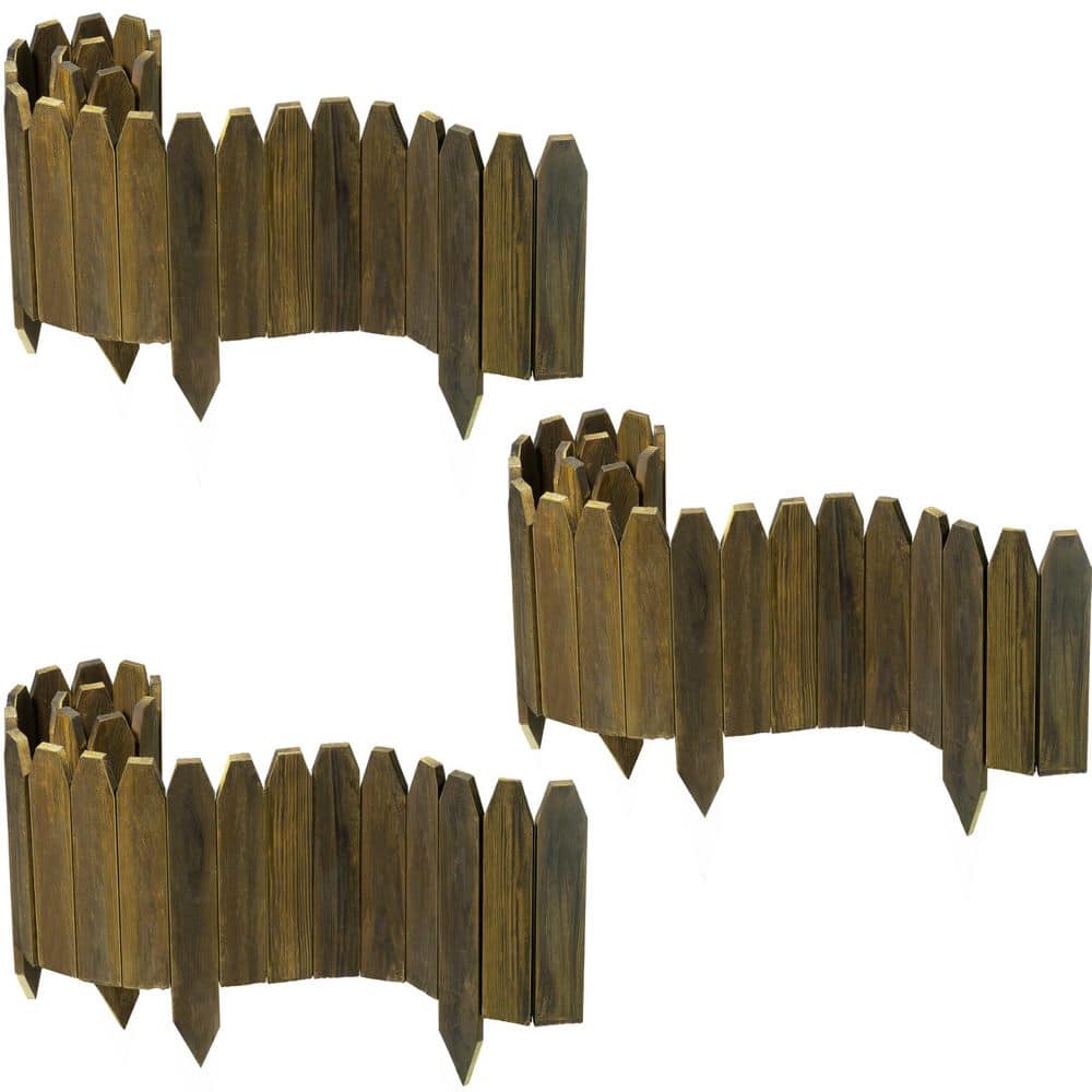 47 in. x 9.8 in. x 0.4 in. Brown Wood Garden Edging Fence Border Decorative Panels for Flower and Landscape Fencing-3pcs - Hercitys