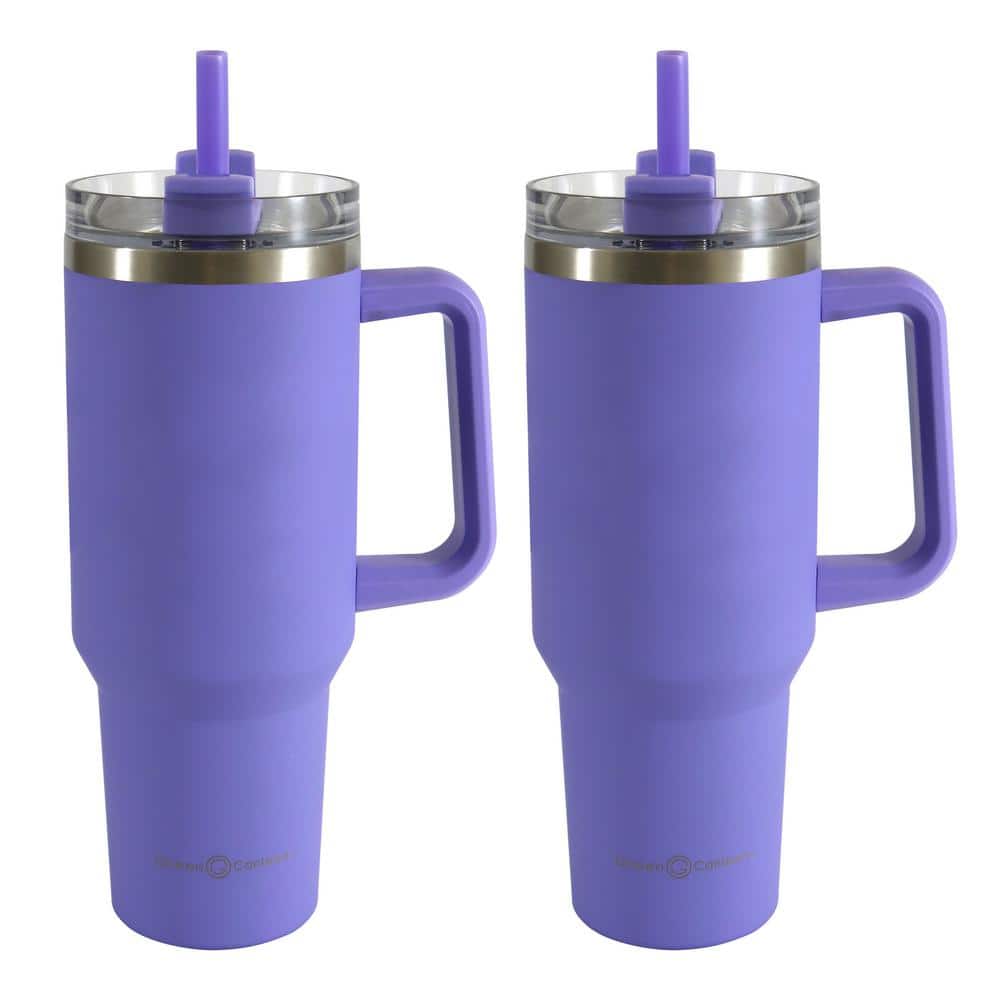 40 oz. Double Wall Stainless Steel Purple Tumbler with Handle (2-pack) - Hercitys