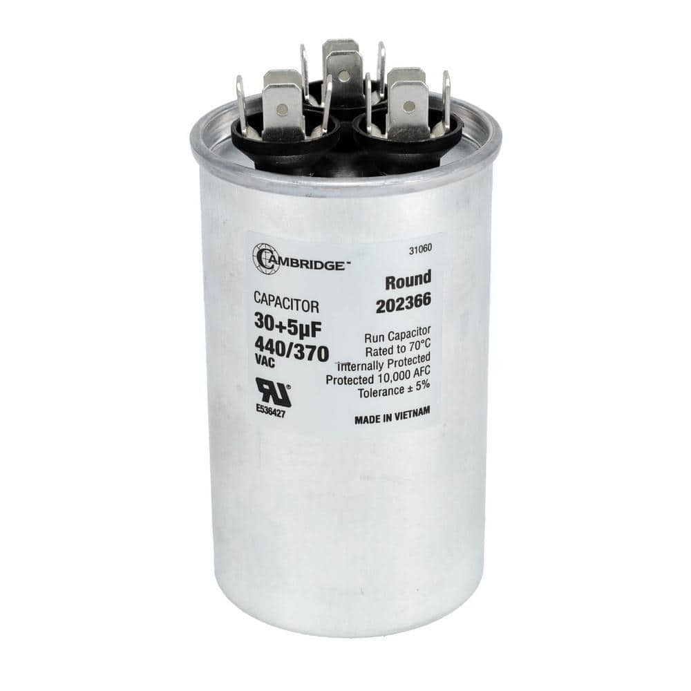 1.97 in. x 1.97 in. x 3.35 in. Aluminum 30 Plus 5 MFD, 440-Volt/370-Volt Dual Round Run Capacitor (1-Pack) - Hercitys