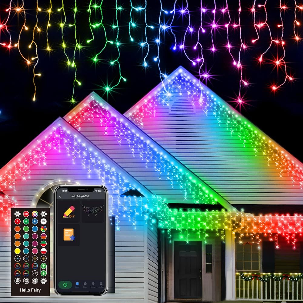 33 ft. 299 LED Smart Icicle Lights Christmas w/58 Multicolor Modes Musical Modes Outdoor Waterproof Indoor Outdoor - Hercitys