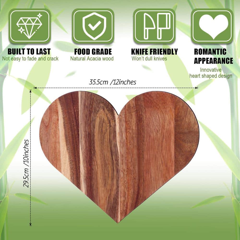 1-Piece Acacia Wood Heart Shaped Cutting Board Charcuterie and Cheese Board Gift-Ready (Classic Style) - Hercitys