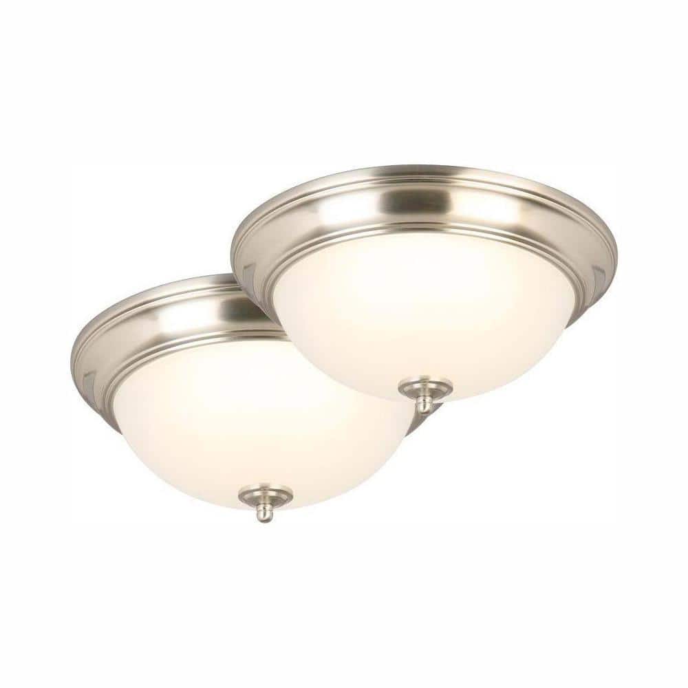 13 in. 180-Watt Equivalent Brushed Nickel Integrated LED Flush Mount with Frosted Glass Shade (2-Pack) - Hercitys