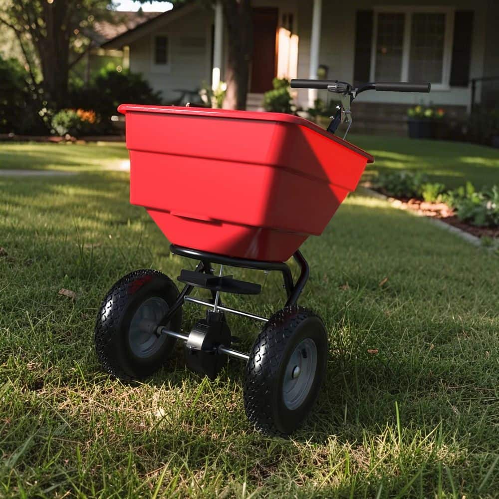 100 lb. Heavy Duty Broadcast Spreader for Lawn, Grass Seed, Fertilizer, Salt & Ice Melt-Wide Coverage - Hercitys
