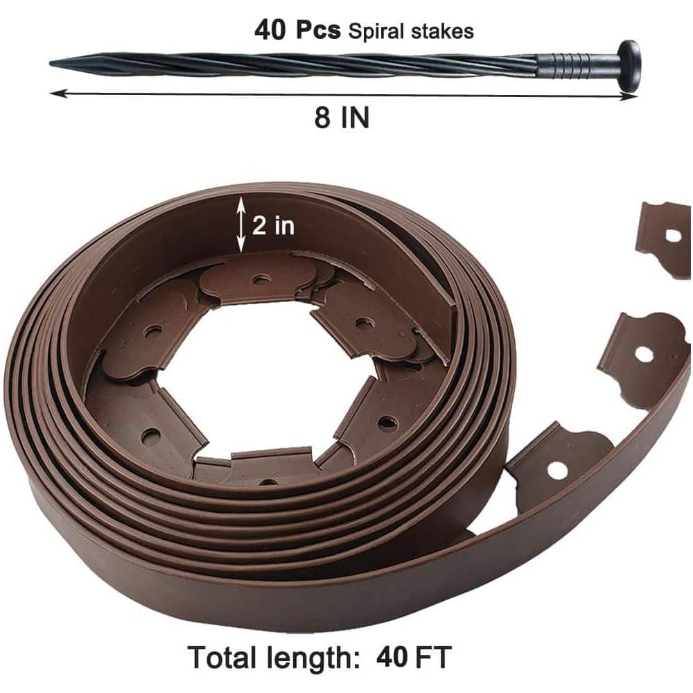 40 ft. Brown No-Dig Garden Edging Border with 40 Spiral Anchoring Stakes - Hercitys