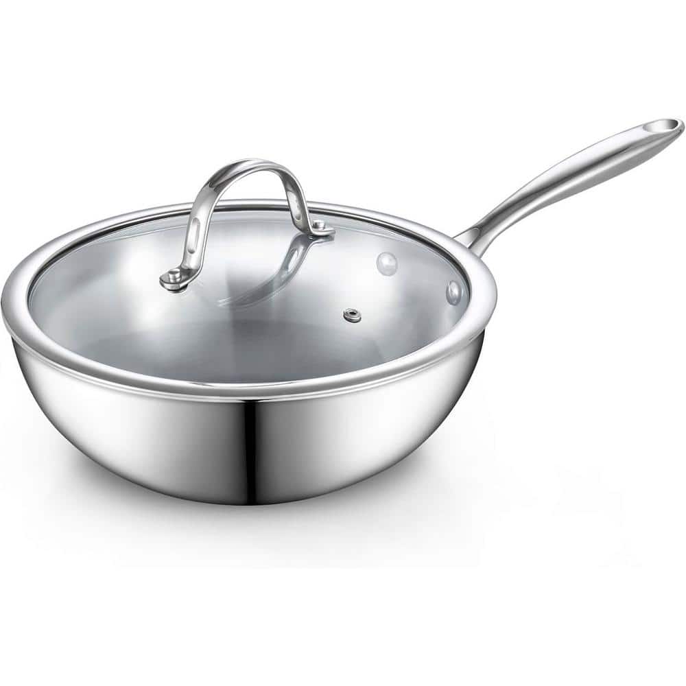 10.5 inch Multi-Ply Clad Stainless Steel Wok with Lid, Induction Compatible - Hercitys