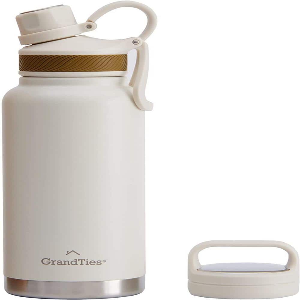 32 oz. Ivory White Travel Water Bottle – Wide Mouth Vacuum Insulated Water Bottle with 2-Style Lids - Hercitys