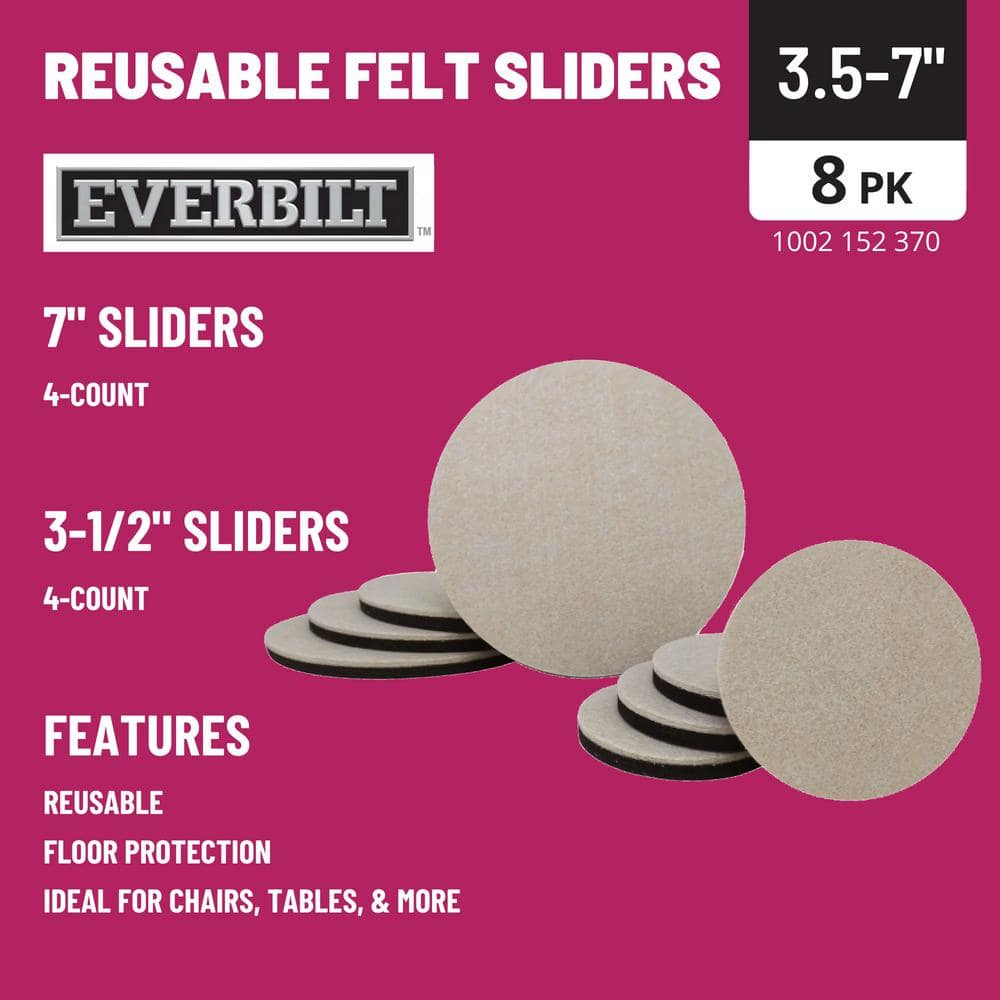 (4) 7 in. and (4) 3-1/2 in. Beige and Black Round Felt Heavy Duty Furniture Slider Pads for Hard Floors (8-Pack) - Hercitys