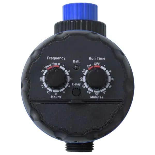 1-Zone Outdoor Single Outlet Water Timer Irrigation Controller with Ball Valves in Black and Blue - Hercitys