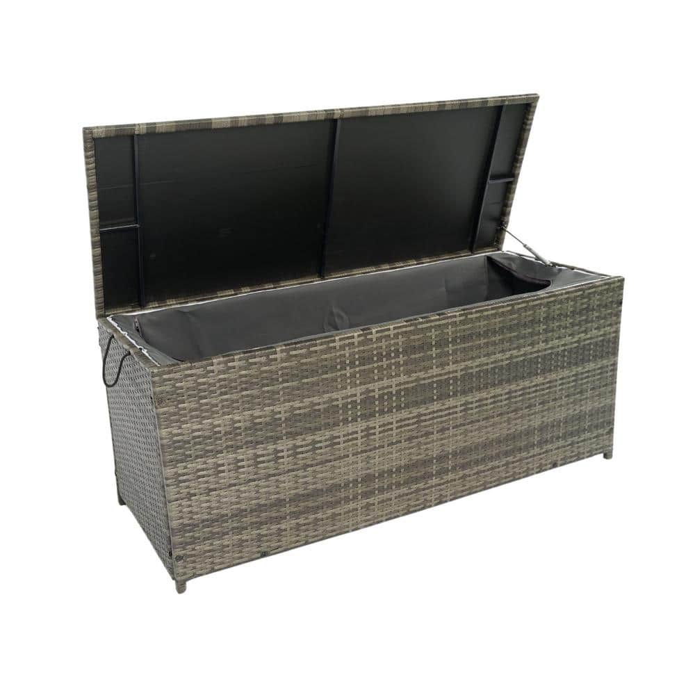 113 Gal. Grey Wicker Deck Box, Outdoor Storage Box with Lid - Hercitys