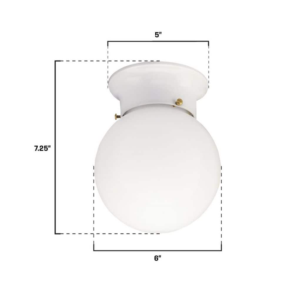 1-Light Ceiling Fixture White Interior Flush-Mount with White Glass Globe - Hercitys