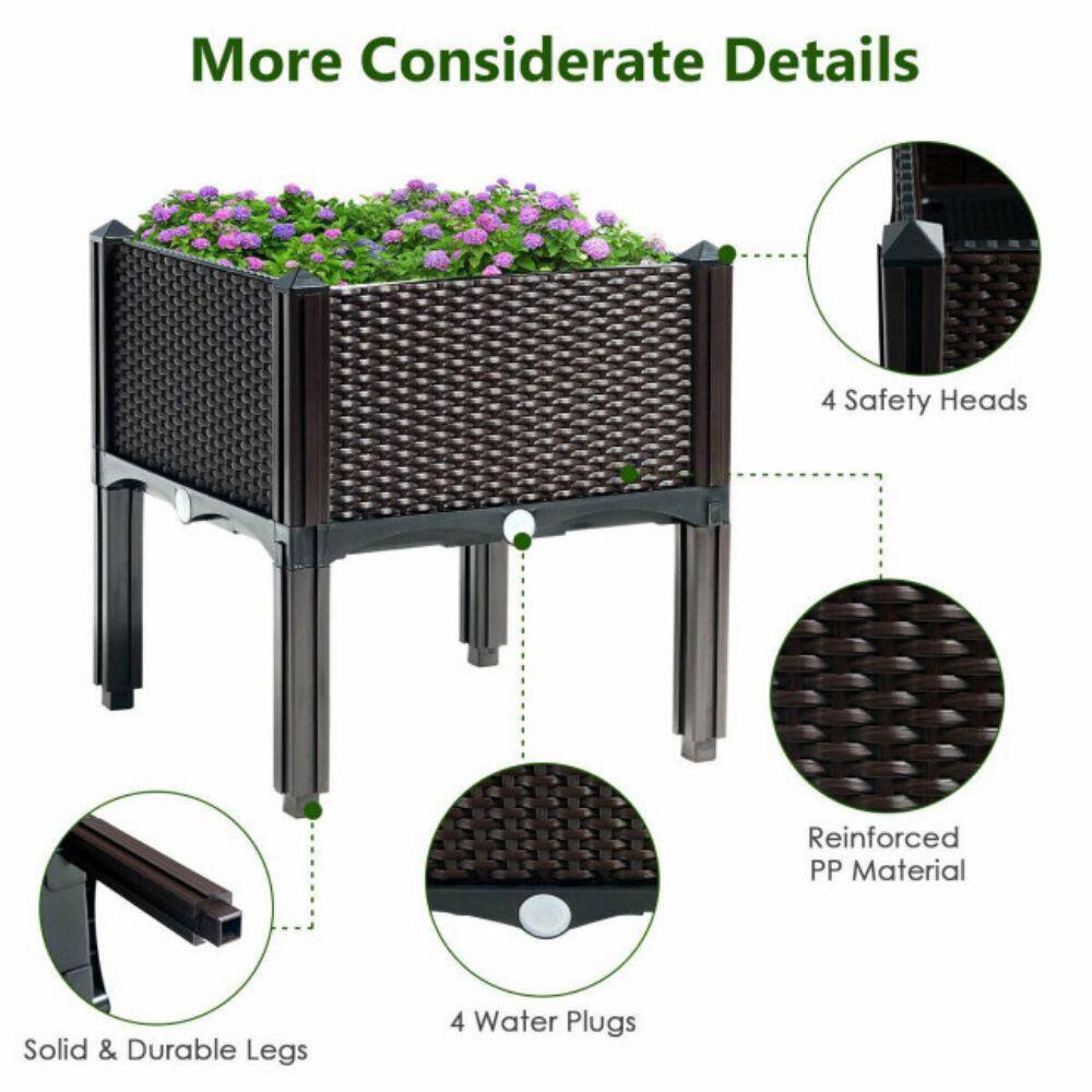 16 in. x 16 in. x 17.5 in. Plastic Elevated Flower Vegetable Herb Grow Planter Box in Brown (Set of 4) - Hercitys