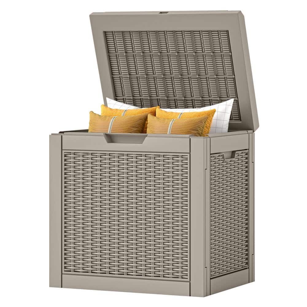 32 Gal. Outdoor Resin Deck Box, Storage Box with Lockable Lid and Side Handles, Light Brown - Hercitys