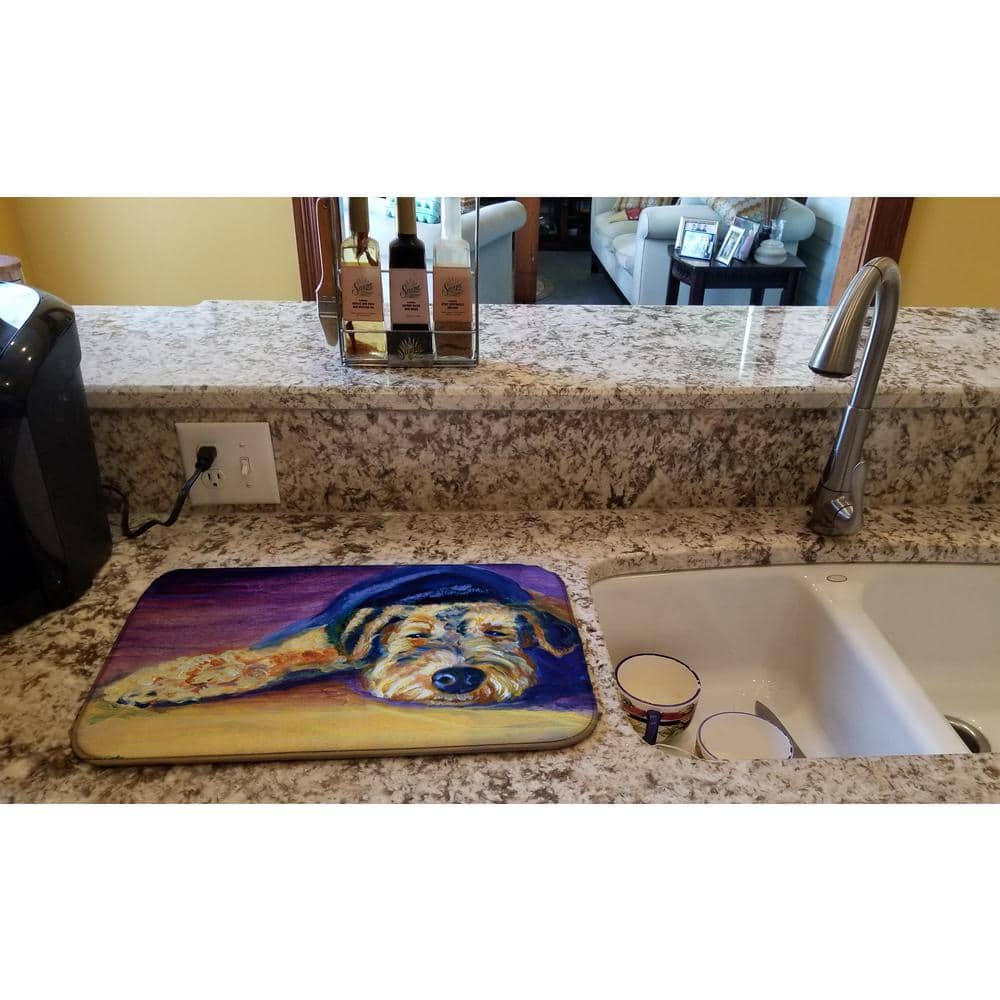 14 in. x 21 in. Multi-Color Snoozer Airedale Terrier Dish Drying Mat - Hercitys