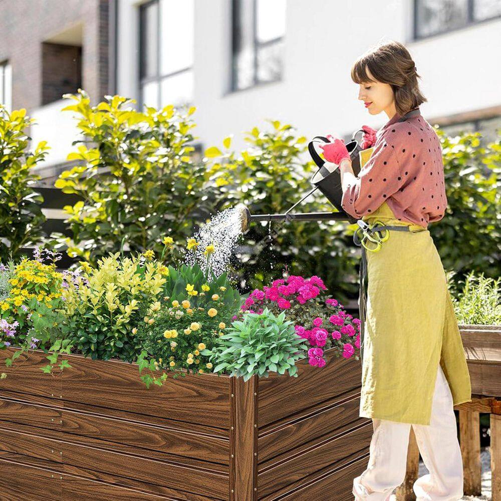 2-Pcs 47.2 in. Lx23.6 in. Wx23.6 in. H Brown Metal Raised Garden Bed Brown Galvanized Planter Boxes for Vegetables Herbs - Hercitys