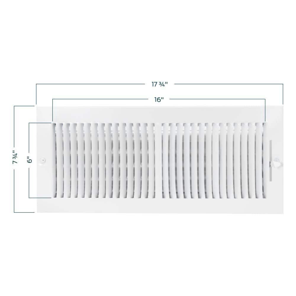 16 in. x 6 in. 2-Way Steel Wall/Ceiling Register, White - Hercitys