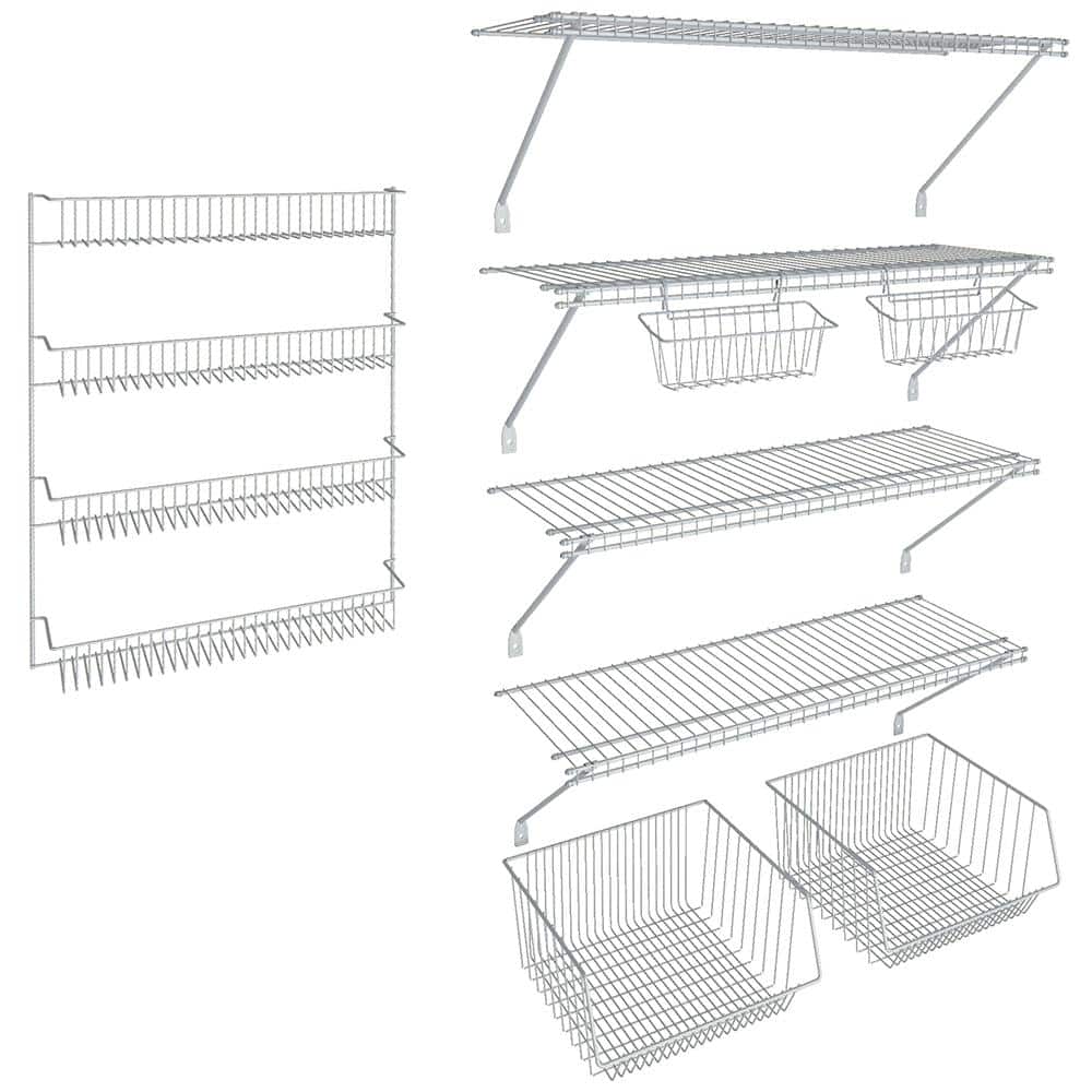12 in. D x 36 in. W x 54 in. H White Wire Fixed Mount Pantry Closet Kit With Baskets - Hercitys
