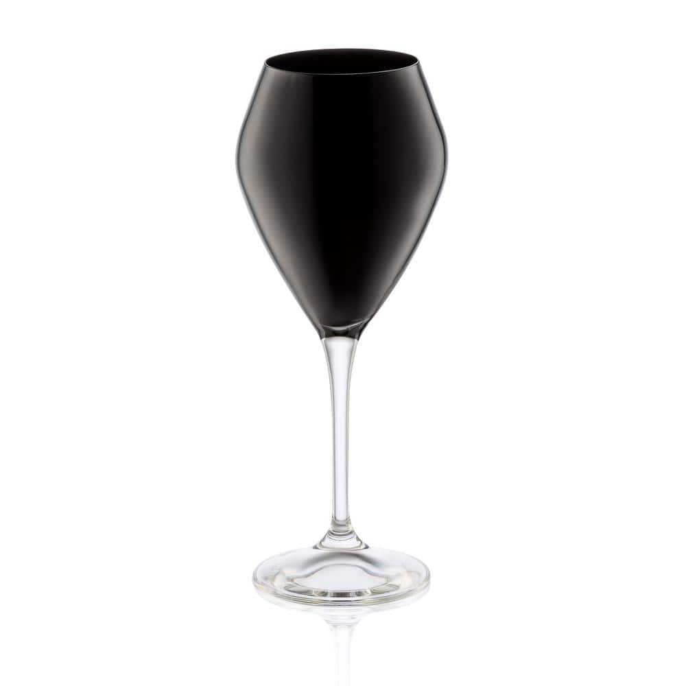 14 oz. – Set of 6 V-Shaped Wine Glasses Black with Clear Stem - Hercitys