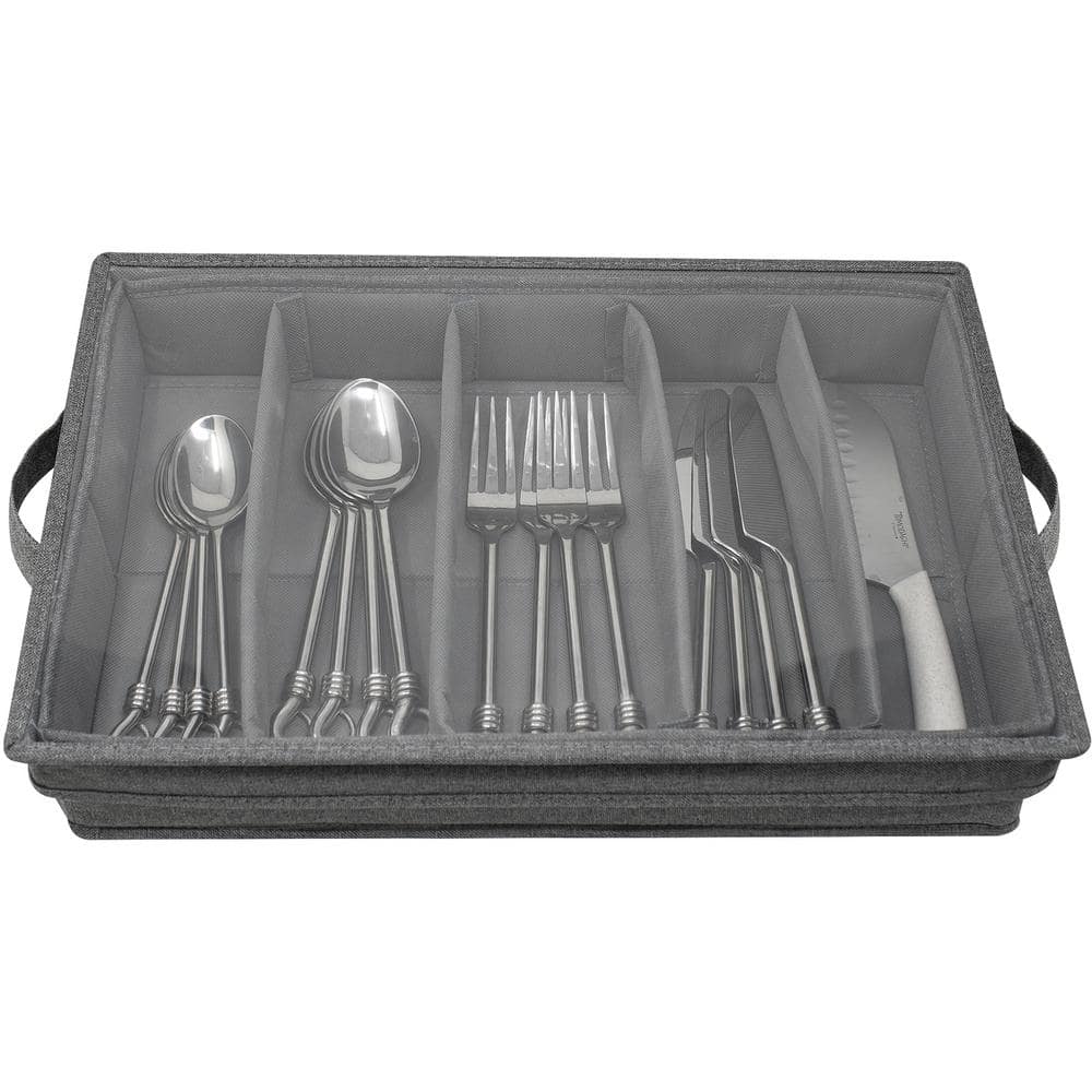 3 in. H x 11.25 in. W x 16.75 in. D Polyester Padded exterior Gray Plastic Flatware Organizer - Hercitys