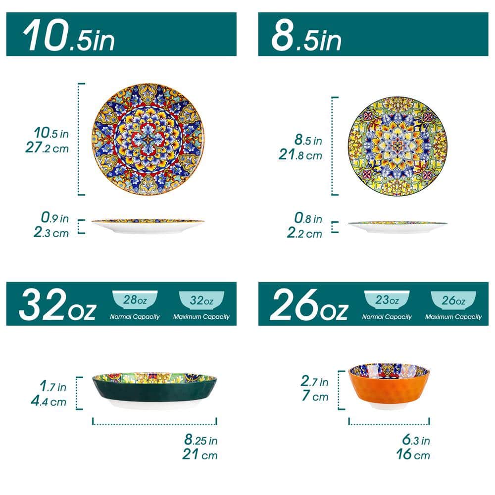 24-Piece Bohemia Multicolour Stoneware Dinnerware Set Tableware (Service for 6) - Hercitys