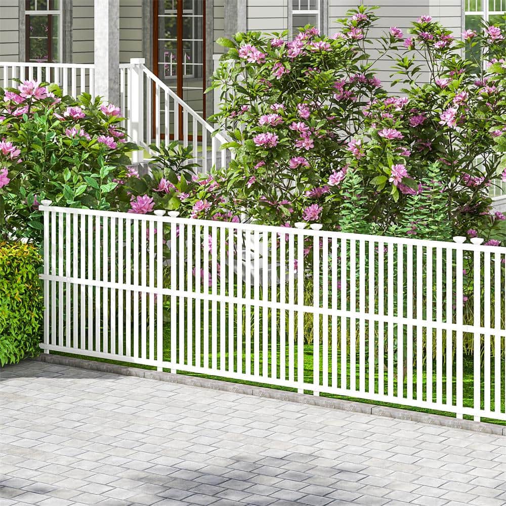 45 in. Plastic Garden Fence in White with Metal Ground Stakes Slat Spacing Sturdy(4 Panels) - Hercitys