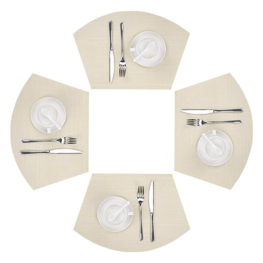 17.7 in x 11.8 in. Beige, White Wedge Placemats Woven Vinyl Indoor/Outdoor Table Mats Set of 4 - Hercitys