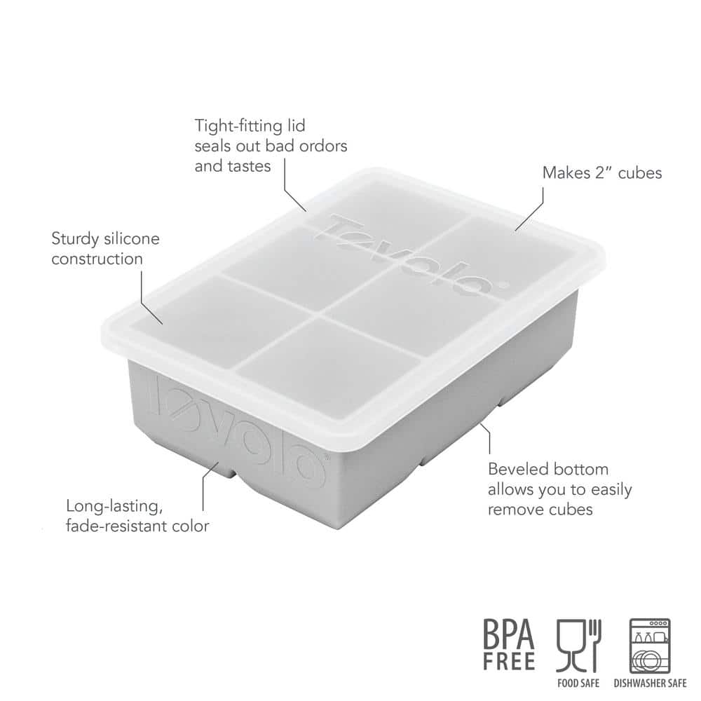 2 in. Cubes for Whiskey Bourbon, Spirits and Liquor Drinks, Oyster Gray Large King Craft Ice Mold Freezer Tray with Lid - Hercitys