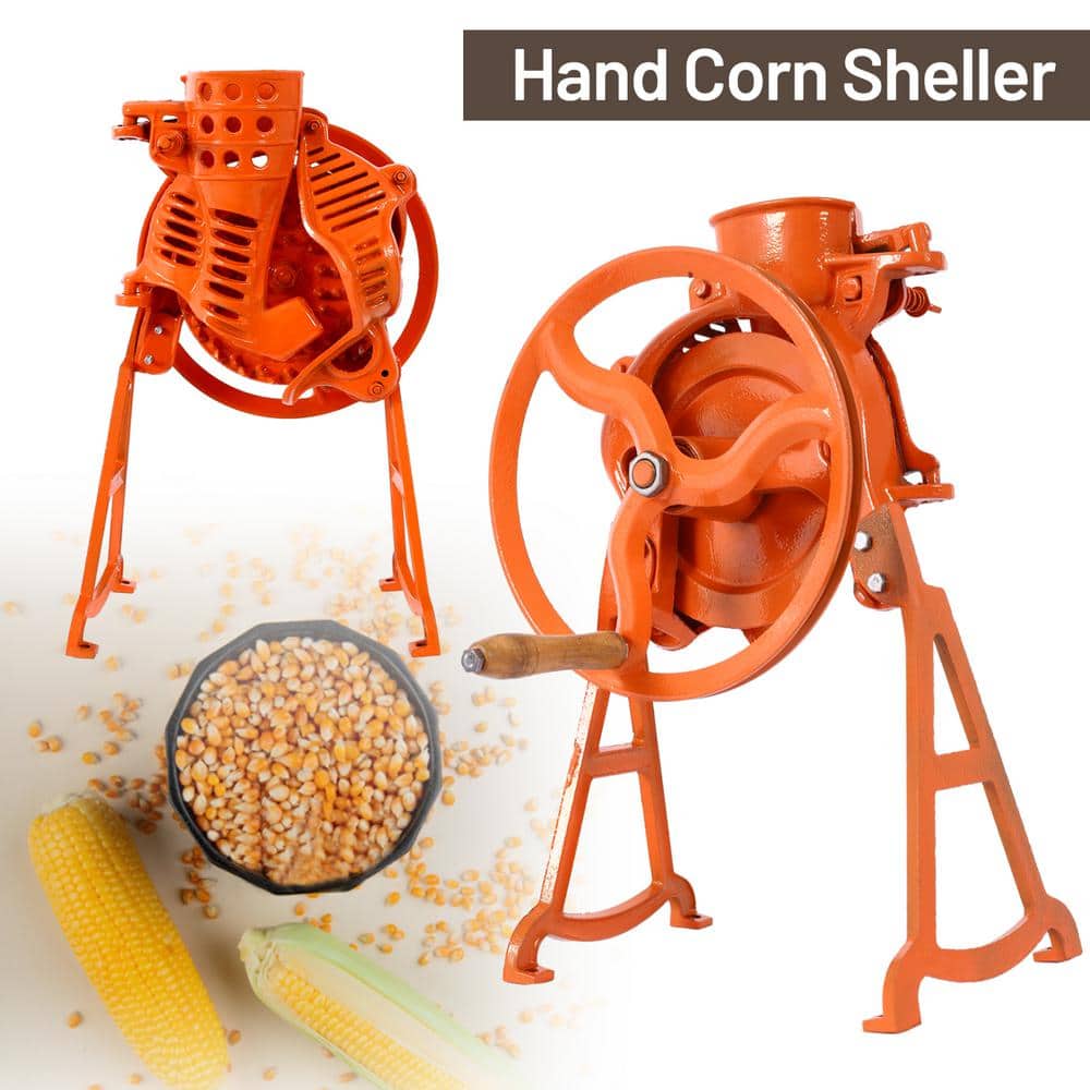 11 in. Cast Iron Hand Corn Sheller, Heavy Duty Shelling Machine with Wooden Handle for Small Farm and Household Usage - Hercitys