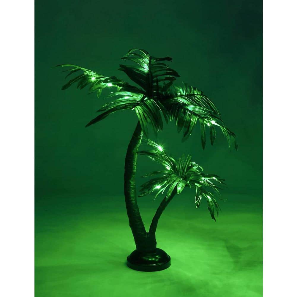 2 ft. Pre-Lit Twins Palm Tree Bonsai Artificial Christmas Tree 25 LED Lights Green Light Built-In Timer - Hercitys