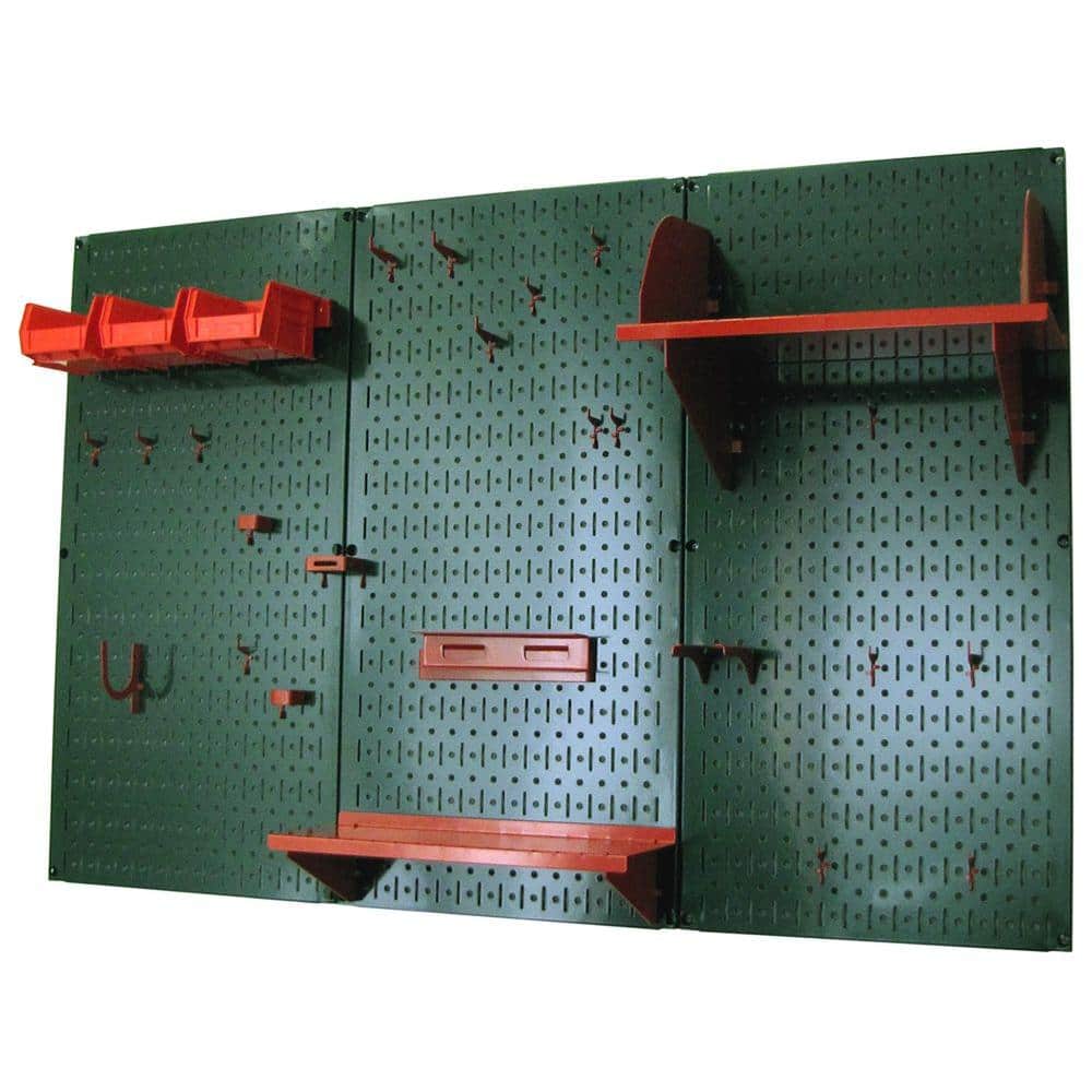 32 in. x 48 in. Metal Pegboard Standard Tool Storage Kit with Green Pegboard and Red Peg Accessories - Hercitys