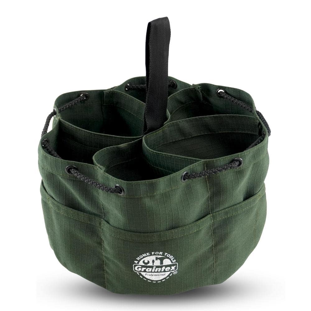 10 in. 18-Pockets Grab Tool Bag with Drawstring Closure in Hunter Green Canvas - Hercitys