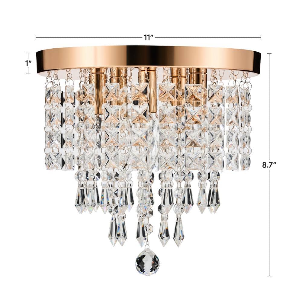 11 in. 5-Light Gold Flush Mount Chandelier with K9 Crystals - Hercitys
