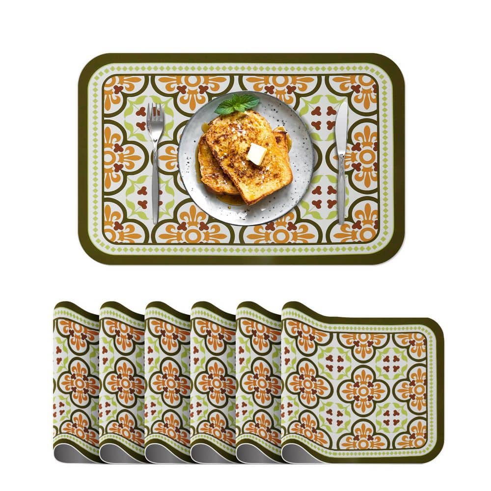 11.8 in. x 17.7 in. Green 4-Leaf Clover Leather Heat Resistant Placemats (Set of 6) - Hercitys